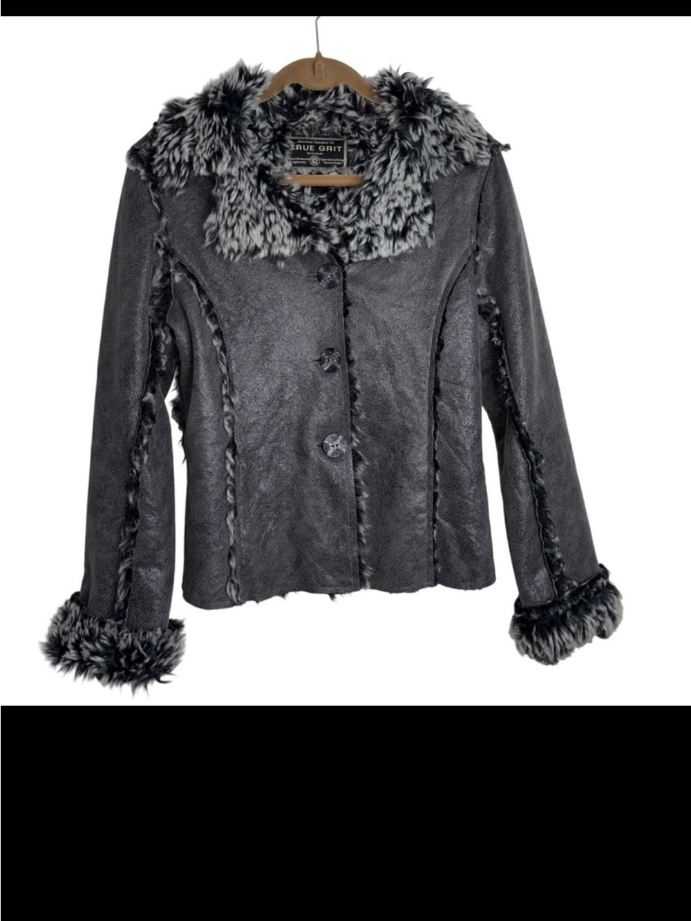 True Grit Women's Gray Faux Shearling Jacket See Measurements